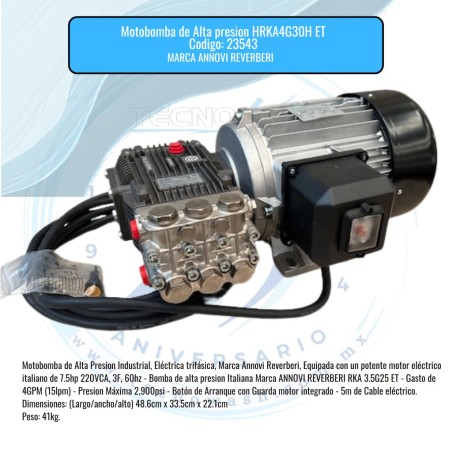 Motobomba de Alta presion HRKA 4G30H ET 7.5hp, 2900psi