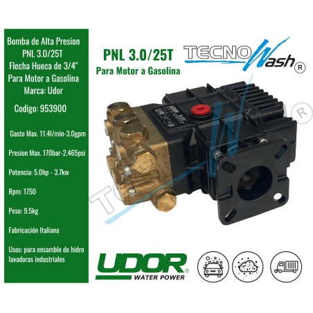 Bomba de Alta Presión UDOR PNL 3.0/25T, ¡la solución perfecta para tus necesidades de limpieza más exigentes!